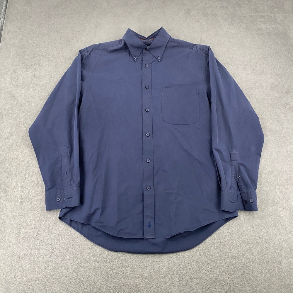 Nordstrom Smartcare Mens Medium Navy Blue Wrinkle Free Button Down Shirt 7799